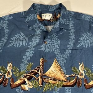 Vintage Hawaiian Shirt Bishop St Made in USA Cotton Short Sleeve Blue Size XL